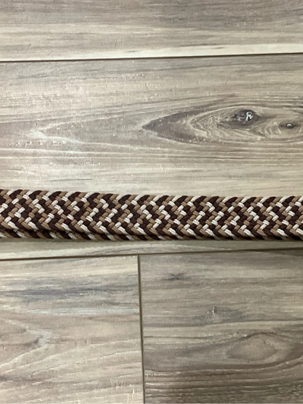Men's Braided Elastic Belt in brown multi with Dark Leather Trim Sz 34